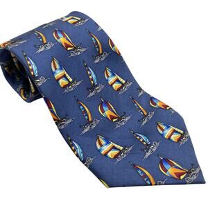 Christian Pelini Blue Silk Sailboat Print Wide Tie Novelty Nautical Preppy Yacht